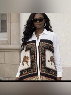 Baroque-style leopard print Oversize Shirt Size L Mob Wife Designer Inspired